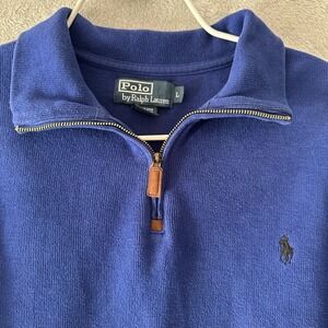 Polo Ralph Lauren Men's Large 1/4 Zip Blue Estate Rib Pullover Quarter Half Prep